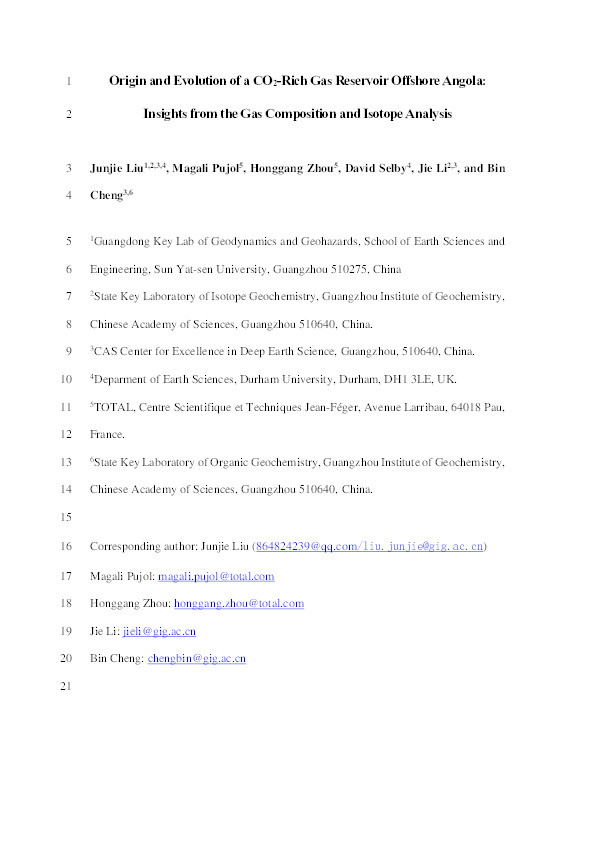 Origin and evolution of a CO2-Rich gas reservoir offshore Angola: Insights from the Gas Composition and isotope analysis Thumbnail