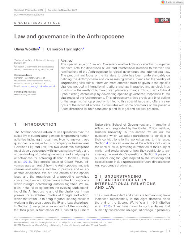 Law and governance in the Anthropocene Thumbnail