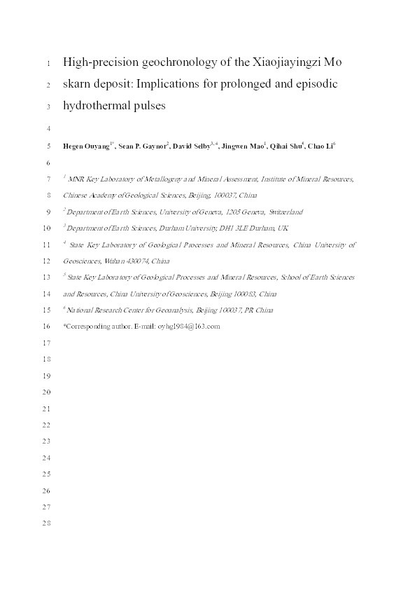 High-Precision Geochronology of the Xiaojiayingzi Mo Skarn Deposit: Implications for Prolonged and Episodic Hydrothermal Pulses Thumbnail
