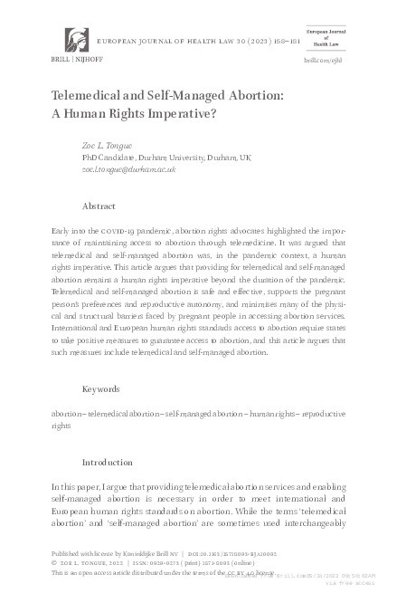 Telemedical and Self-Managed Abortion: A Human Rights Imperative? Thumbnail