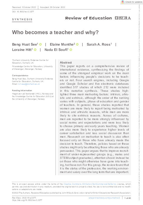 Who becomes a teacher and why? Thumbnail