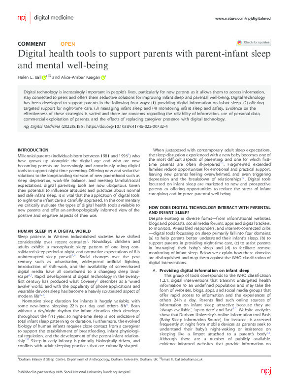 Digital health tools to support parents with parent-infant sleep and mental well-being Thumbnail