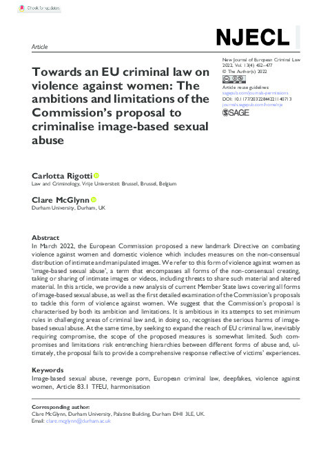 Towards an EU criminal law on violence against women: The ambitions and limitations of the Commission’s proposal to criminalise image-based sexual abuse Thumbnail