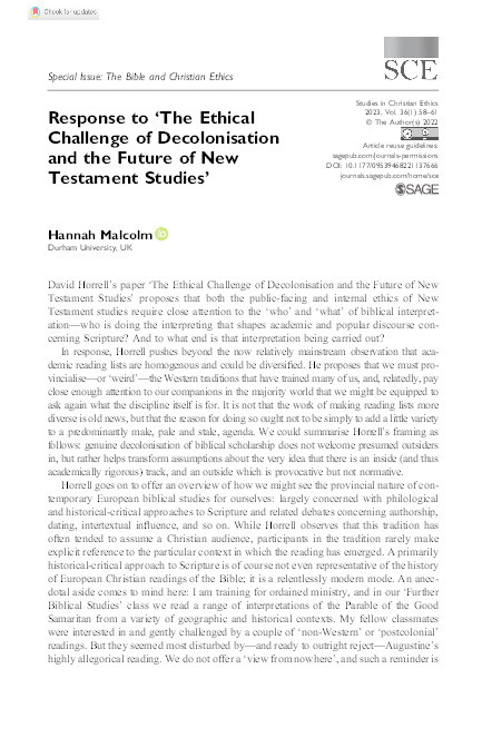 Response to ‘The Ethical Challenge of Decolonisation and the Future of New Testament Studies’ Thumbnail