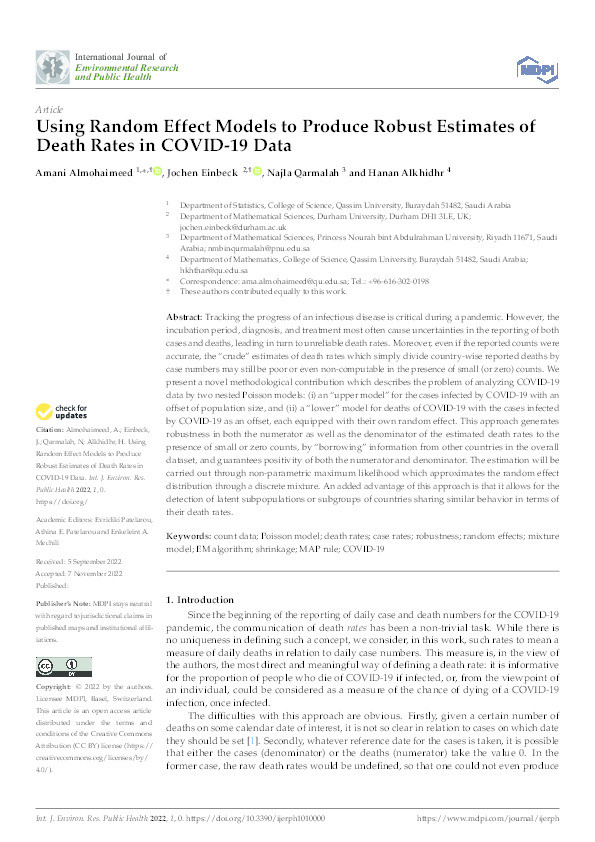 Using Random Effect Models to Produce Robust Estimates of Death Rates in COVID-19 Data Thumbnail