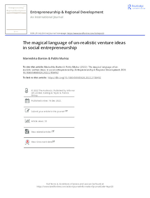 The magical language of un-realistic venture ideas in social entrepreneurship Thumbnail