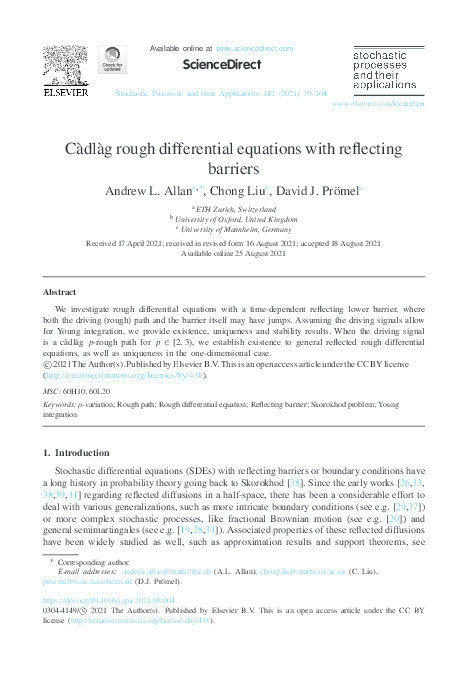Càdlàg rough differential equations with reflecting barriers Thumbnail