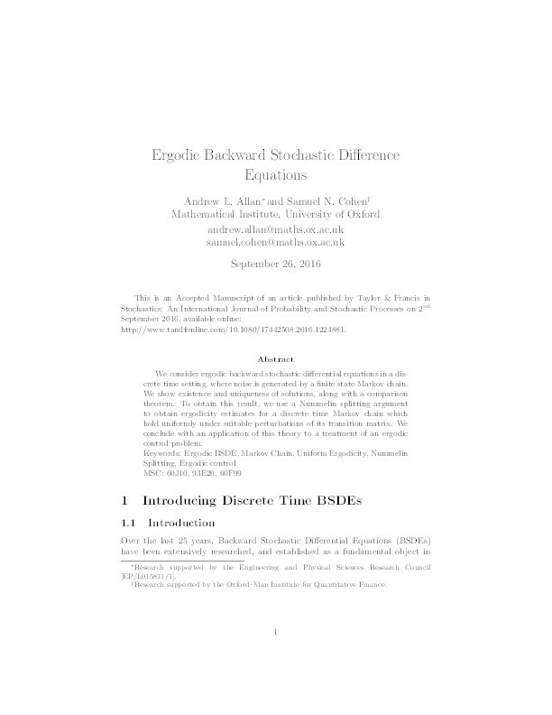 Ergodic backward stochastic difference equations Thumbnail