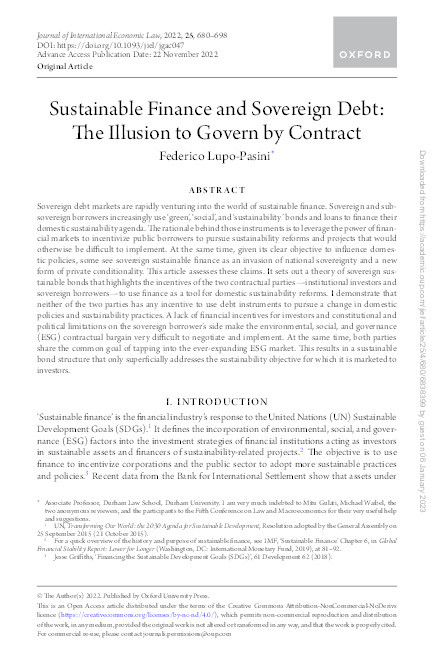 Sustainable Finance and Sovereign Debt: The Illusion to Govern by Contract Thumbnail