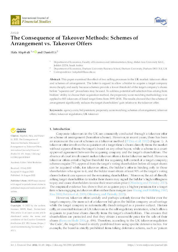 The Consequence of Takeover Methods: Schemes of Arrangement vs. Takeover Offers Thumbnail