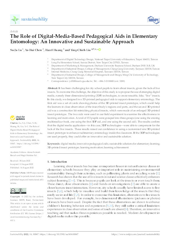 The Role of Digital-Media-Based Pedagogical Aids in Elementary Entomology: An Innovative and Sustainable Approach Thumbnail