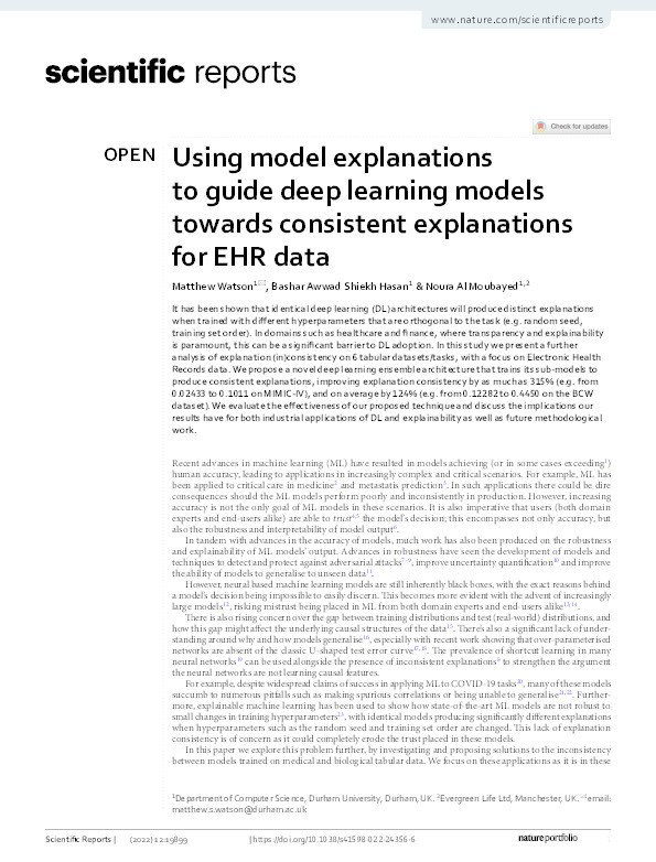 Using Model Explanations to Guide Deep Learning Models Towards Consistent Explanations for EHR Data Thumbnail