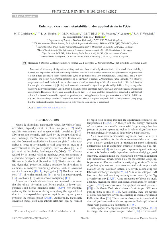 Enhanced skyrmion metastability under applied strain in FeGe Thumbnail