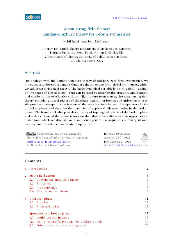 Mean string field theory: Landau-Ginzburg theory for 1-form symmetries Thumbnail