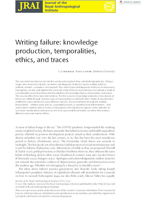 Introduction: Writing failure: knowledge production, temporalities, ethics and traces Thumbnail