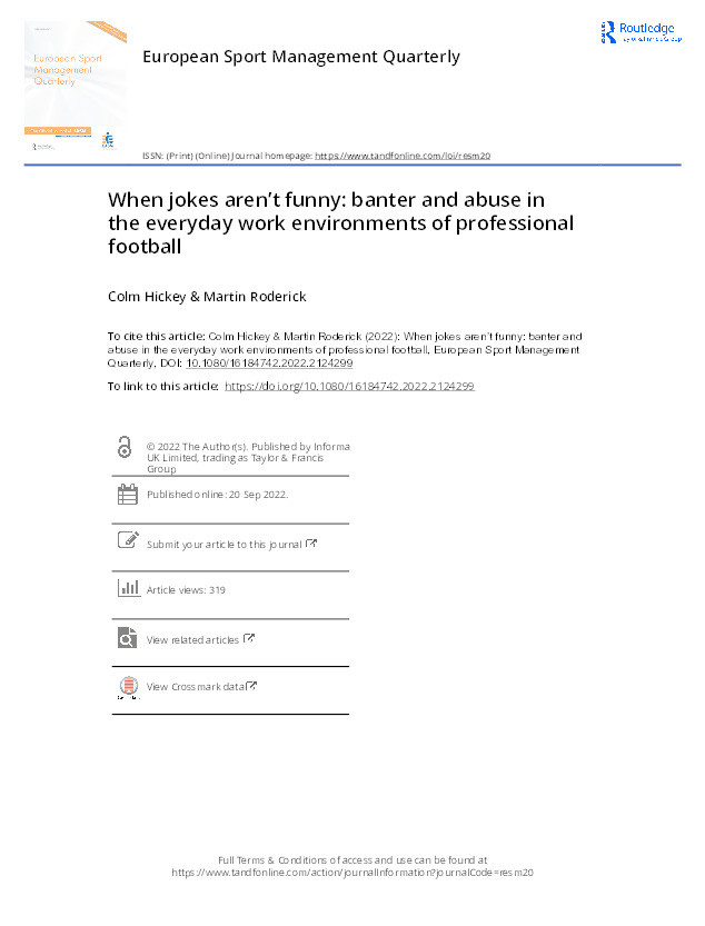 When jokes aren’t funny: banter and abuse in the everyday work environments of professional football Thumbnail