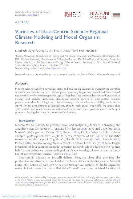 Varieties of Data-Centric Science: Regional Climate Modeling and Model Organism Research Thumbnail