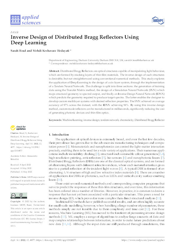 Inverse Design of Distributed Bragg Reflectors Using Deep Learning Thumbnail
