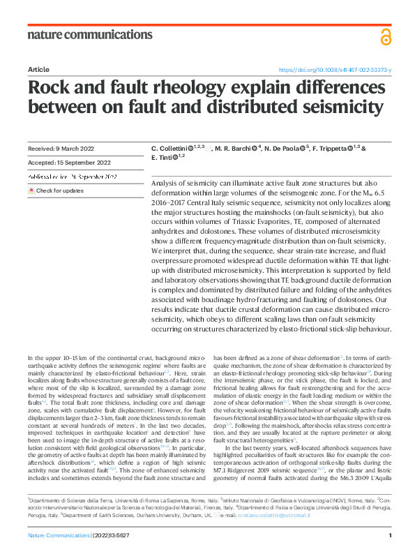 Rock and fault rheology explain differences between on fault and distributed seismicity Thumbnail