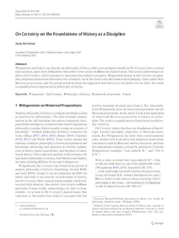 On Certainty on the Foundations of History as a Discipline Thumbnail