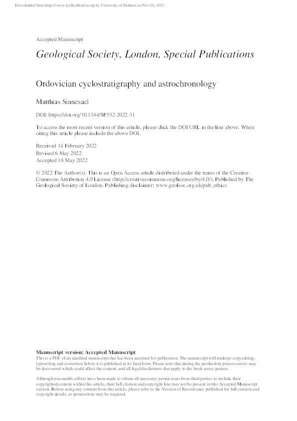 Ordovician cyclostratigraphy and astrochronology Thumbnail