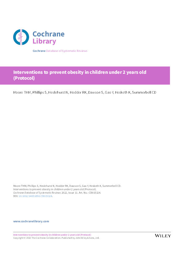 Interventions to prevent obesity in children under 2 years old Thumbnail