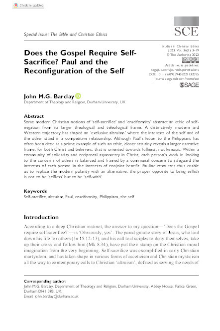 Does the Gospel Require Self-Sacrifice? Paul and the Reconfiguration of the Self Thumbnail