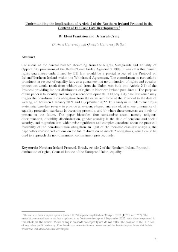 Understanding the Implications of Article 2 of the Northern Ireland Protocol in the Context of EU Case Law Developments Thumbnail