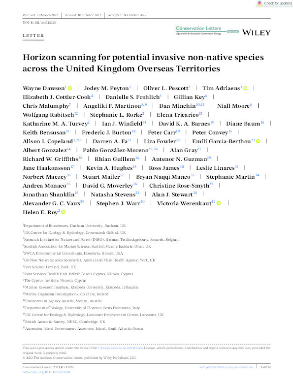 Horizon scanning for potential invasive non-native species across United Kingdom Overseas Territories Thumbnail