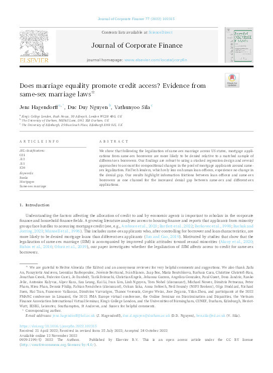 Does Marriage Equality Promote Credit Access? Evidence from Same-sex Marriage Laws Thumbnail