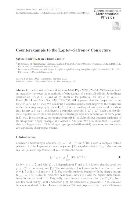 Counterexample to the Laptev-Safronov Conjecture Thumbnail