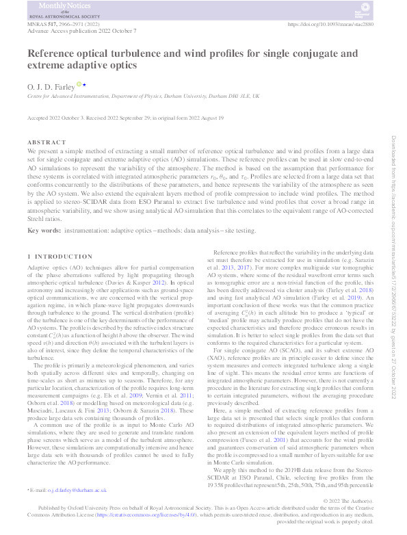 Reference optical turbulence and wind profiles for single conjugate and extreme adaptive optics Thumbnail