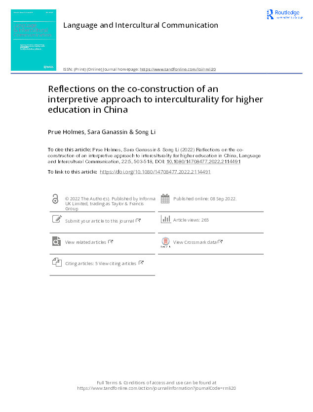 Reflections on the co-construction of an interpretive approach to interculturality for higher education in China Thumbnail
