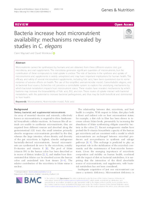 Bacteria increase host micronutrient availability: mechanisms revealed by studies in C. elegans Thumbnail