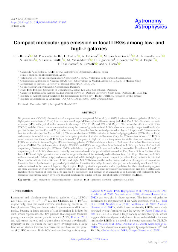 Compact molecular gas emission in local LIRGs among low- and high-z galaxies Thumbnail