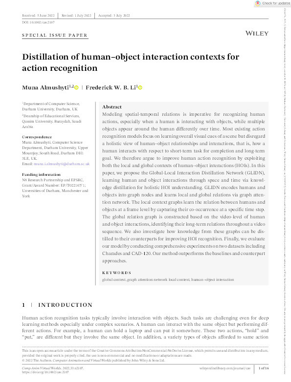 Distillation of human–object interaction contexts for action recognition Thumbnail