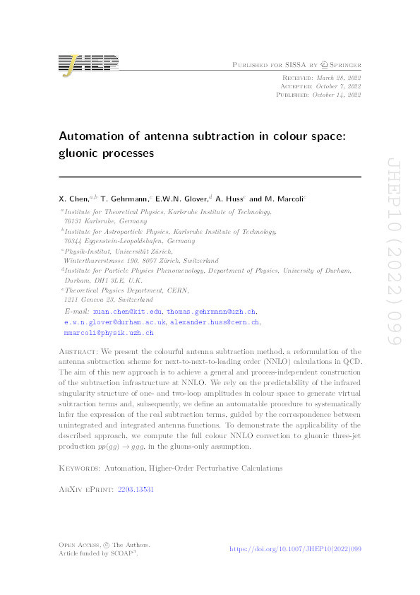 Automation of antenna subtraction in colour space: gluonic processes Thumbnail