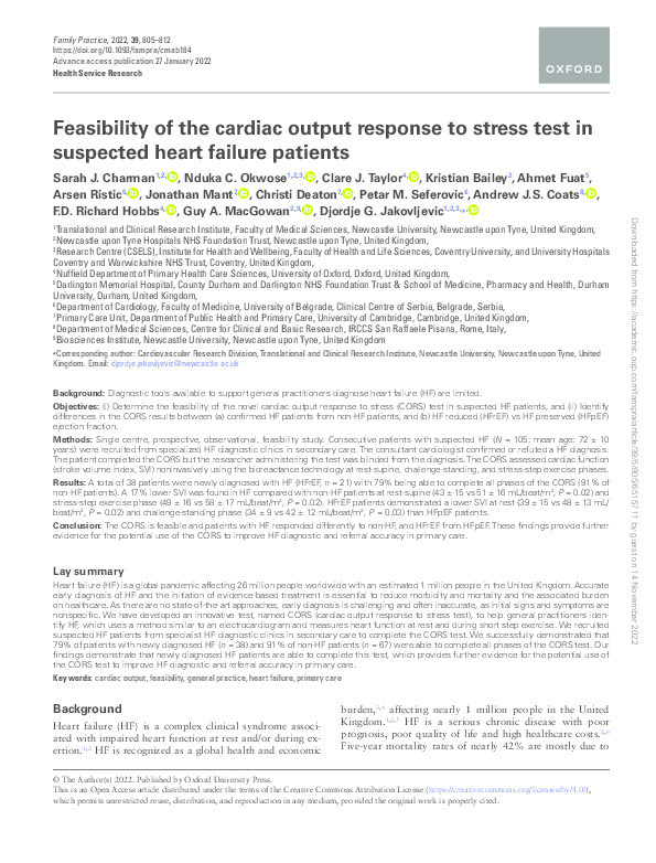 Feasibility of the cardiac output response to stress test in suspected heart failure patients Thumbnail