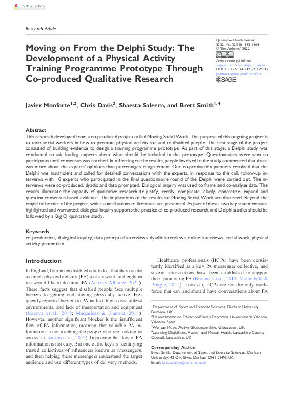 Moving on From the Delphi Study: The Development of a Physical Activity Training Programme Prototype Through Co-produced Qualitative Research Thumbnail