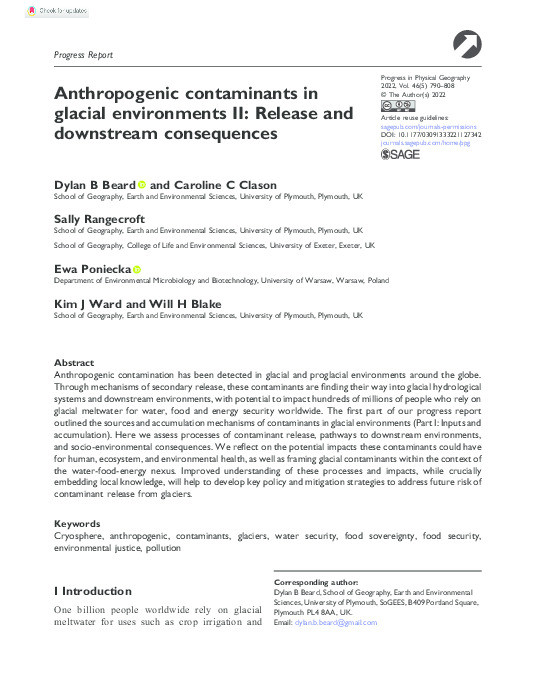 Anthropogenic contaminants in glacial environments II: Release and downstream consequences Thumbnail