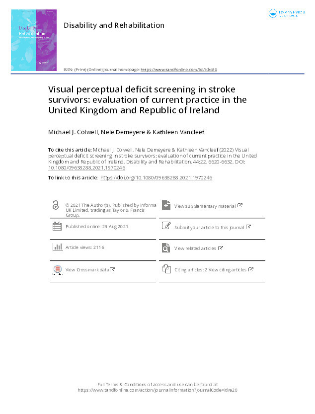 Visual perceptual deficit screening in stroke survivors: evaluation of current practice in the United Kingdom and Republic of Ireland Thumbnail