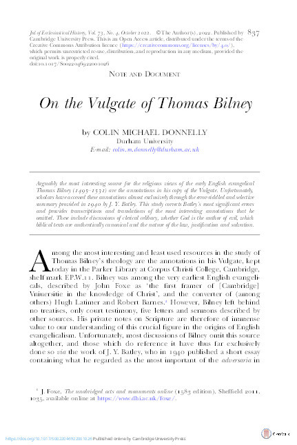 On the Vulgate of Thomas Bilney Thumbnail