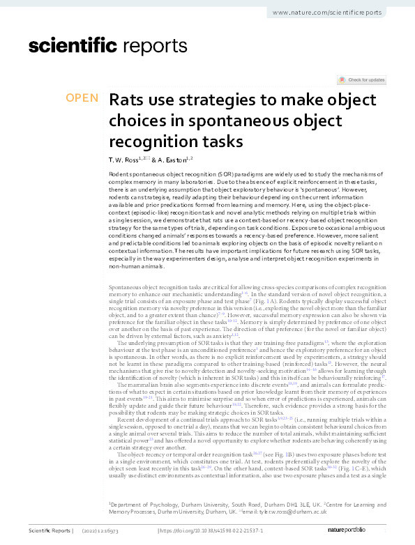 Rats use strategies to make object choices in spontaneous object recognition tasks Thumbnail