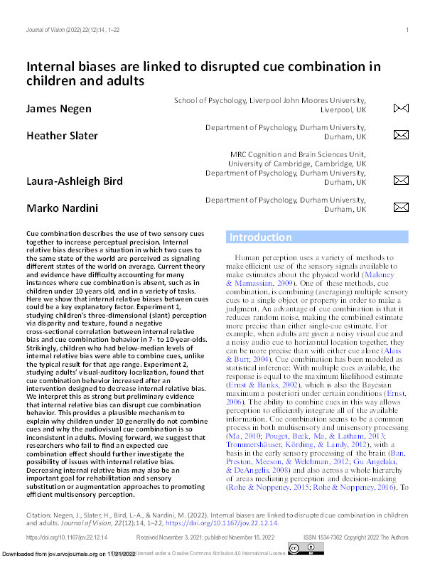 Internal Biases Are Linked to Disrupted Cue Combination in Children and Adults" Thumbnail