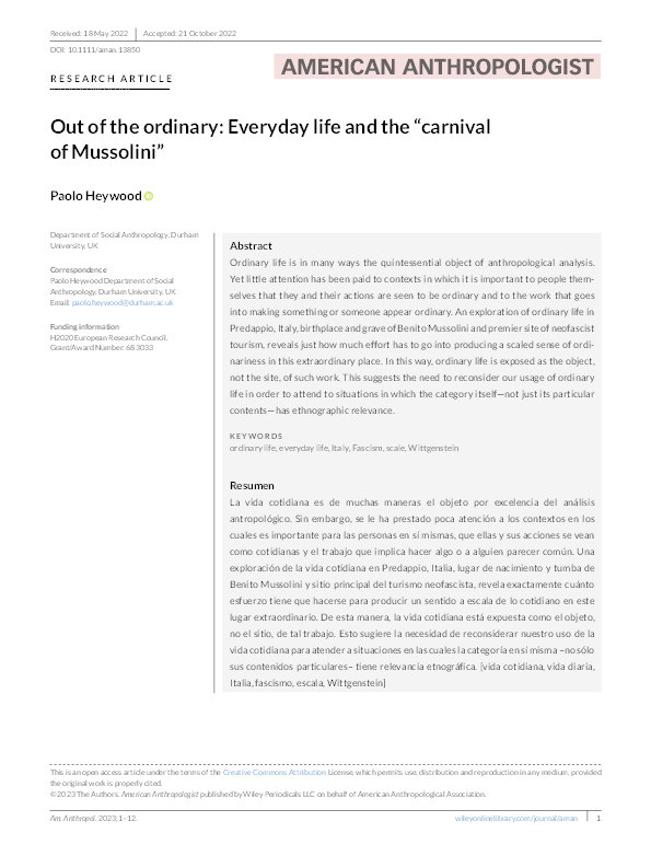 Out of the ordinary: Everyday life and the “carnival of Mussolini” Thumbnail