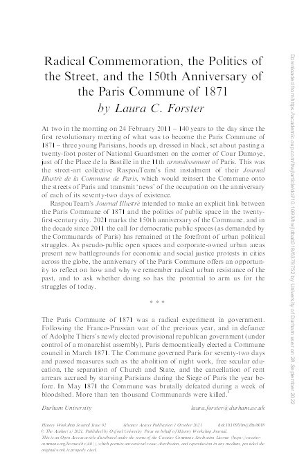Radical Commemoration, the Politics of the Street, and the 150th Anniversary of the Paris Commune of 1871 Thumbnail