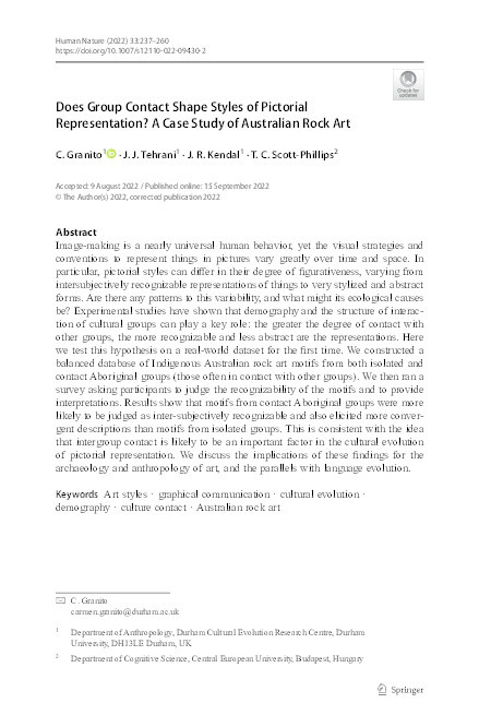 Does Group Contact Shape Styles of Pictorial Representation? A Case Study of Australian Rock Art Thumbnail