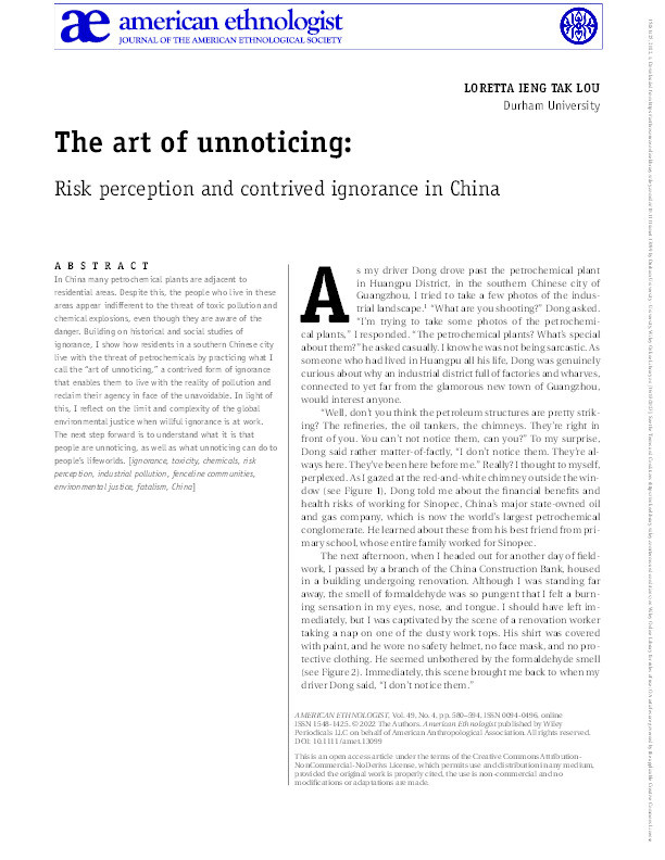 The art of unnoticing: Risk perception and contrived ignorance in China Thumbnail