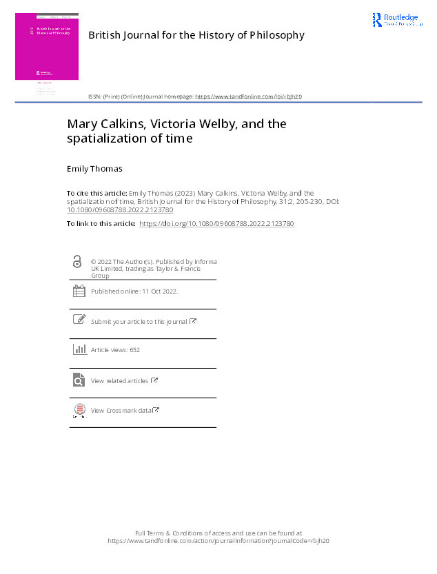 Mary Calkins, Victoria Welby, and the spatialization of time Thumbnail
