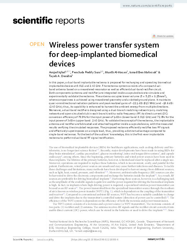 Wireless power transfer system for deep-implanted biomedical devices Thumbnail